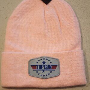 TOP GUN Patched Knit Cuffed Beanie in Soft Pink